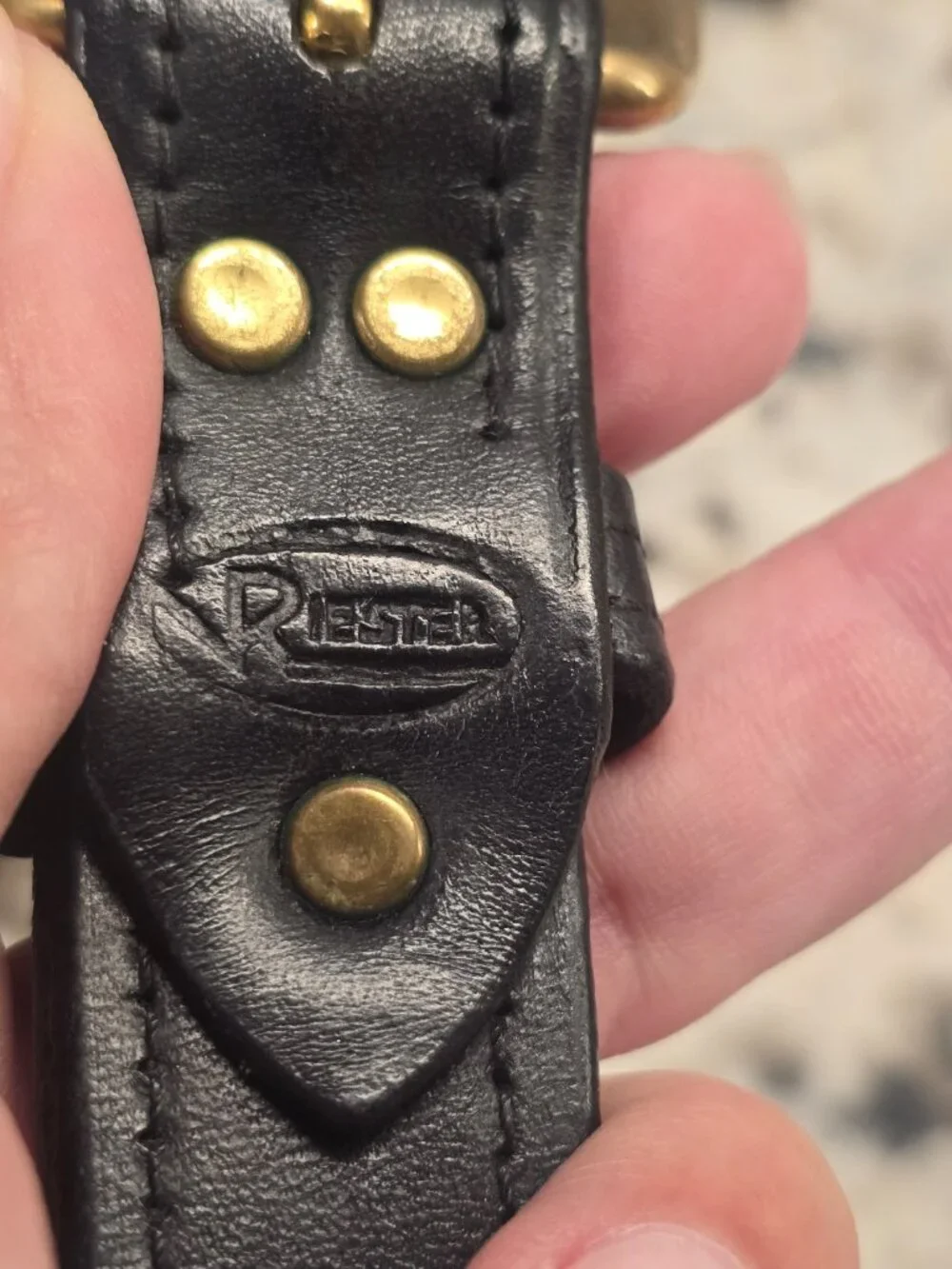 Vintage Riester Personalized CHA Leather Belt Brass Buckle 43